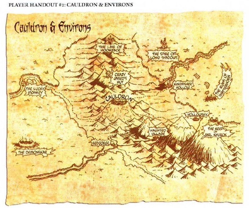 Cauldron and Environs player handout map showing surrounding region